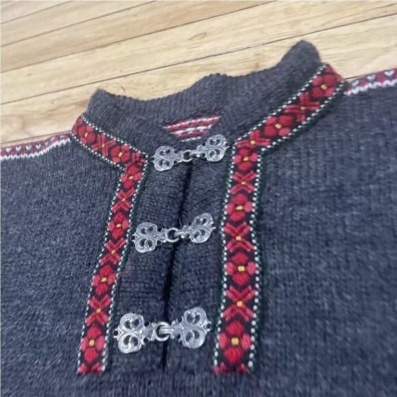 Vintage 80s 90s Wool Sweater Womens M FairIsle Winter Nordic Floral Gray Metal - Picture 4 of 16